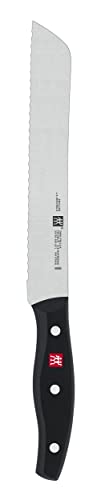 ZWILLING Twin Pollux Brotmesser, Klingenlänge: 20 cm, Klingenblatt mit Wellenschliff, Rostfreier Spezialstahl/Kunststoff-Griff im Nietendesign, Schwarz