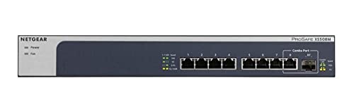 Netgear XS508M 8 Port 10GbE Multi-Gigabit Ethernet LAN Switch (mit 1x 10G SFP+, Desktop oder 19 Zoll Rack-Montage, ProSAFE Lifetime-Garantie), schwarz, grau