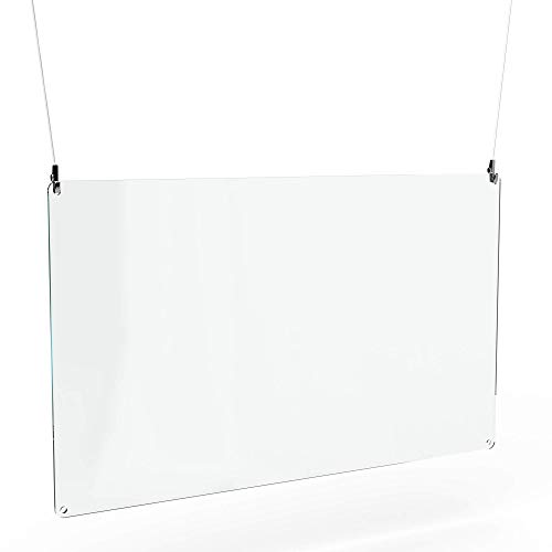 Betriebsausstattung24® Spuckschutz zum Aufhängen inkl. Abhängeset | Acrylglas | 100,0 x 60,0 cm | Hustenschutz | Virenschutz zur Deckenmontage