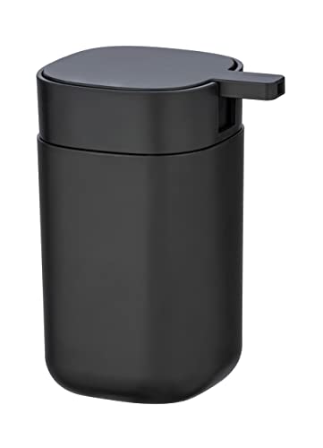 WENKO Seifenspender Davos, für 350 ml Flüssigseife, aus hochwertigem Kunststoff, BPA-frei, 9,8 x 13 x 7,8 cm, Schwarz matt