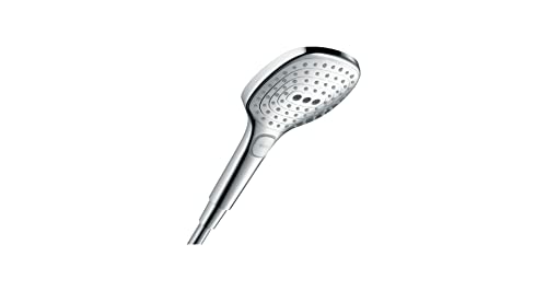 hansgrohe Raindance Select E - Duschkopf, Handbrause mit 3 Strahlarten, eckige Duschbrause (120 x 120 mm), Brausekopf mit Antikalk-Funktion, Chrom, 26520000