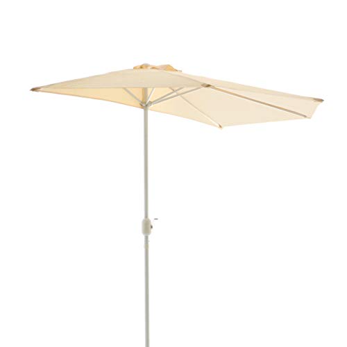 Nexos Sonnenschirm Champagner halbrund Ø 2,70 x 1,40m Wandschirm Balkon-Schirm mit Kurbel Polyester 160 g/m² Sonnenschutz