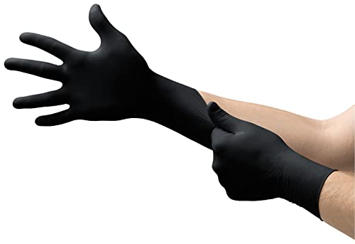 Ansell Microflex 93-732 Einmalhandschuhe Latexfreie, Schwarze Nitrilhandschuhe Puderfrei, Lebensmittel Handschuhe, Tattoo Handschuhe, Werkstatt Handschuhe Schwarz M (100 Stück)
