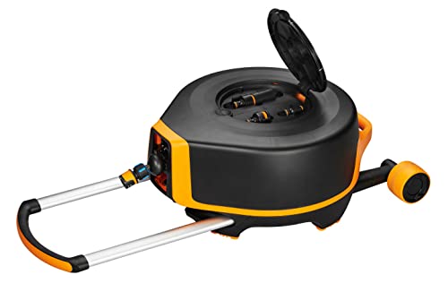 Fiskars Waterwheel XL mit Rädern, All-Inclusive-Bewässerungs-Set, 27 m Gesamtreichweite, Automatisches Aufrollen, Gartenschlauch in Universalgröße (Ø 13 mm), Universal-Hahnverbinder, 1025933