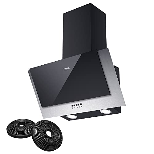 CIARRA CBCB6736C Ef­fi­zi­enz A Dunstabzugshaube Kopffreie Schräghaube 60cm 350m³/h mit CBCF002X2 Aktivkohlefilter Abluft Umluft 3 Stufen Wandmontage Abzugshaube Schwarz