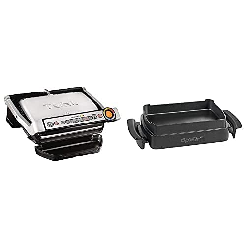 Tefal OptiGrill+ GC712D | intelligenter Kontaktgrill | 6 voreingestellte Grillprogramme + OptiGrill Snacking & Baking Backschale XA7258