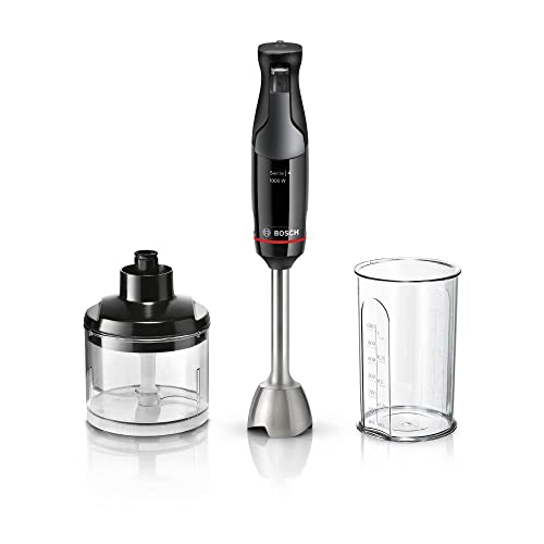 Bosch Stabmixer ErgoMaster Serie 4 MSM4B620, einhändig bedienbar, 4 Edelstahl-Klingen, verschleißfreie Keramik-Kupplung, Zerkleinerer, QuattroBlade, Mixbecher, AntiSplash Funktion, 1000 W, schwarz