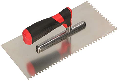 KOTARBAU® Edelstahl Glättkelle 270 x 128 mm mit Zahnung 4x4 mm Zahnkelle zum Verlegen von Fliesen Glättscheibe Traufel Edelstahlkelle mit Softgriff unentbehrlich beim Fliesen