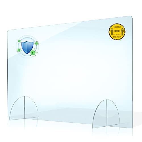 PLEXMANN Plexiglas Spuckschutz Trennwand 4mm Acrylglas Schutzwand OHNE Durchreiche Transparent Thekenaufsatz - Plexiglasscheibe Trennwände 90x70 cm (BxH)