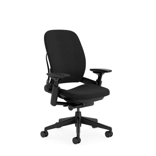 Steelcase Leap Ergonomischer, höhenverstellbarer Bürodrehstuhl, verstellbare Lordosenstütze, verstellbare Armlehnen, komfortable Polsterung, Stoffbezug (Farbe Onyx Schwarz)