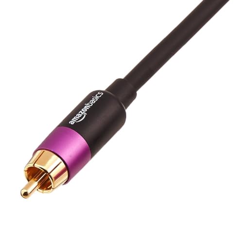 Amazon Basics Cinch-Audiokabel für Subwoofer, Verstärker, Active Lautsprecher mit vergoldeten Steckern, 1 Stück, schwarz, 2.44 m
