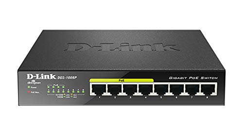 D-Link DGS-1008P, 8-Port Unmanaged PoE+ Gigabit Switch (8 Anschlüsse mit 10/100/1000 Mbit/s, 4 davon mit PoE-Unterstützung, 60W PoE Kapazität, Plug & Play, lüfterlos, Metallgehäuse)