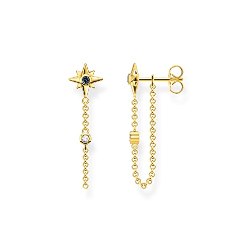 THOMAS SABO Sabo Ohrringe Royalty Stern mit Steinen aus 925 Sterlingsilber 750er Gelbgold-Vergoldung, Maße: ca. 2,9cm x 0,9cm, H2208-971-7