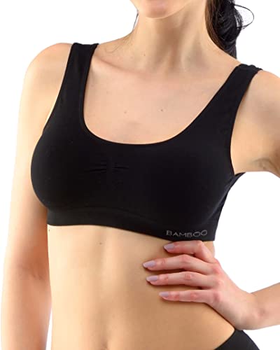 ecoBAMBOO Bustier Damen BH Top aus Bambus Viskose, Gepolstert, Bequemer, Funktionell Top BH ohne bügel, mit leichtem Halt, für Yoga & Alltag (M-L, Schwarz)