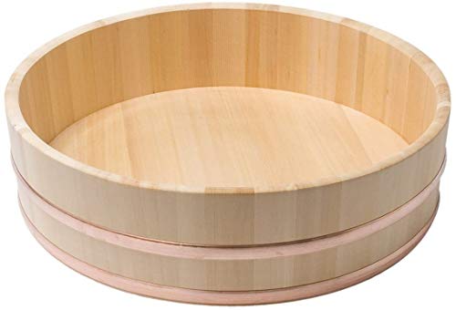 JapanBargain, Large Japanese Wooden Hangiri Sushi Oke Rice Mixing Bowl Tub for Sushi Restaurant Sawara Cypress Wood 15.35 inches Diameter Made in Japan (39 cm)