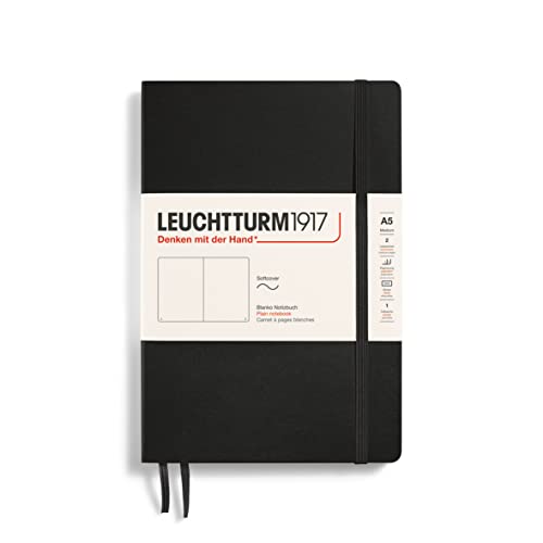 LEUCHTTURM1917 318651 Notizbuch Medium (A5), Softcover, 123 nummerierte Seiten, Schwarz, Blanko