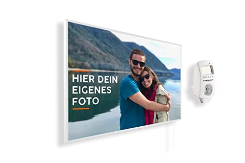 Könighaus Eigenes Bild & Foto Infrarot Heizung mit TÜV & 5 Jahren Garantie - Made in Germany (Lade DEIN eigenes Motiv hoch und mach dir ein Einzelstück) (1000W-Weißer Rahmen) - inkl. Thermostat