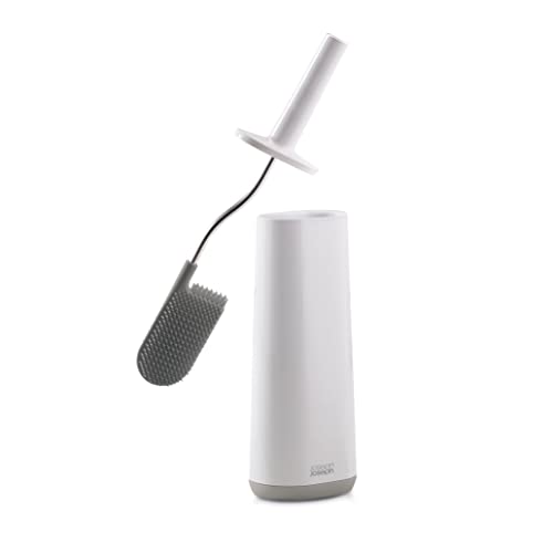 Joseph Joseph Flex - Hygienic Silikon Toilettenbürste mit Halter Set, Anti-Tropf, Anti-Verstopfung tief sauberen Kopf - Grau/Weiß