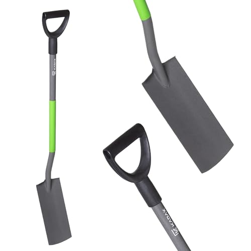 KADAX Drainagespaten, Drainierspaten, Gartenspaten mit D-Griff, Robuster Spaten für Garten, Pflanzschaufel, Gartenschaufel mit Stiel, Spatenschaufel aus Stahl (Rechteckig 126x15 cm)