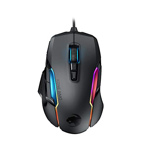 Roccat Kone AIMO Gaming Maus (hohe Präzision, Optischer Owl-Eye Sensor (100 bis 16.000 Dpi), RGB AIMO LED Beleuchtung, 23 programmierbare Tasten, Designt in Deutschland, USB), schwarz(remastered)