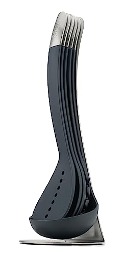 Joseph Joseph Nest 5-teiliges Utensilienset mit magnetischem Ständer, kompakte Küchenorganisation, spülmaschinenfest - Schwarz/Edelstahl, 30