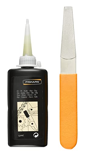 Fiskars Pflegeset für Gartengeräte inklusive Pflegeanleitung, Pflegeöl , Diamantfeile, Schwarz&Orange