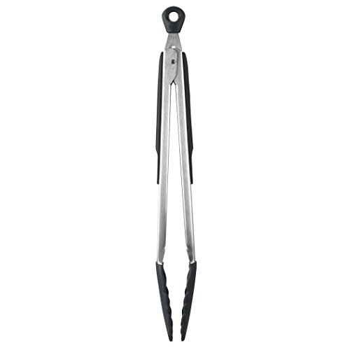 OXO Good Grips Zange – spülmaschinenfeste Grillzange aus Edelstahl mit Silikonspitzen für Antihaftbeschichtungen – 30 cm für Gemüse und mehr