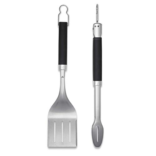 Weber Premium Grillbesteck - Groß, 2-teilig aus Edelstahl, bestehend aus Grillzange und Wender (je 46cm), mit praktischen Henkeln, spülmaschinenfest - Silber (6763)