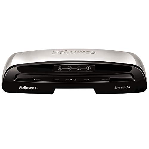 Fellowes Laminiergerät A4 Saturn 3i für Laminierfolien 80-125 Mikron Stärke, Laminiergerät mit60 Sek. Aufwärmzeit, staufreies Laminieren, für Büro und Home Office, inkl. 10 gratis Laminierfolien A4