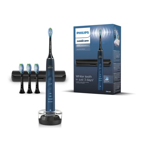 Philips Sonicare DiamondClean 9000 Serie Elektrische Zahnbürste, Sonic Zahnbürste, Cleaner Teeth und Oral Care, blau, mit 4x C3 Premium Plaque Defense Bürstenköpfen (Modell HX9911/89), 5-teiliges Set