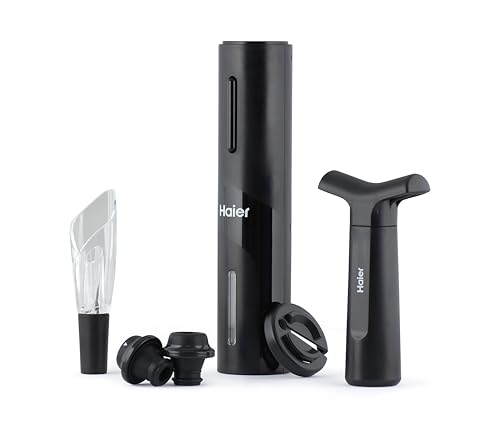 Haier Premium Weinöffner-Set, Wiederaufladbarer Elektrischer Flaschenöffner, Einschließlich Tulpen-Weinbelüfter Und Weinausgießer, Kapselschneider, Vakuumpumpe, 2 Verschlüsse