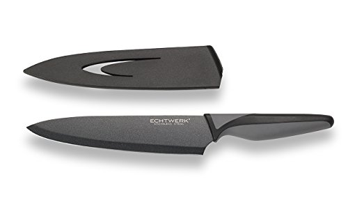 ECHTWERK Edelstahl Kochmesser EW-SS-0110 schwarzes Küchenmesser, Allzweckmesser, Fleischmesser, hohe Schneidfestigkeit, Klingenschutz, ergonomischer Griff BlackSteel Klingenlänge 20cm