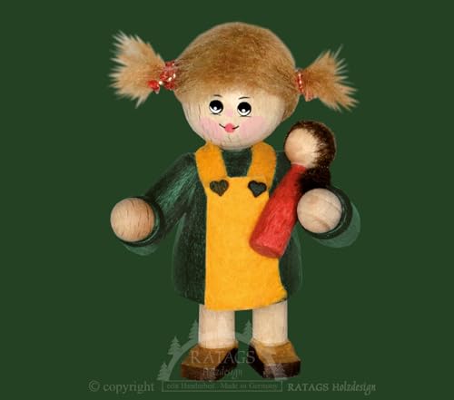 Ratags Sammler-Püppchen, Mädchen mit Puppe und gelber Schürze