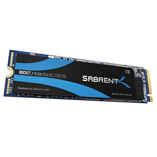 Sabrent M.2 NVMe SSD 1TB Internes Solid State 3400 MB/s Lesen, PCIe 3.0 X4 2280, intern Festplatte High Performance kompatibel mit PCs, NUCs Laptops und desktops (SB-ROCKET-1TB)