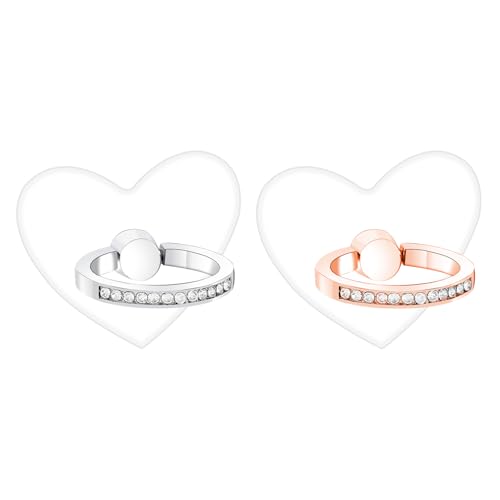 2 Stück Transparenter Funkeln Herz Handy Ring Smartphone Fingerhalterung, 360 ° Drehung Finger Griff Stand Iring für Universal-Handys und Tablets, kompatibel mit Fällen (Rose Gold, Silber)