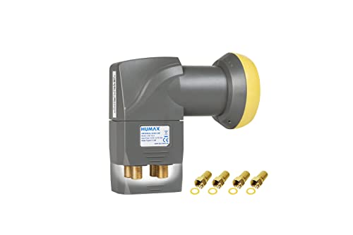 Humax Gold Quad LNB, digitales Satelliten universal LNB mit LTE-Filter für 4 Teilnehmer inkl. Wetterschutzgehäuse und F-Steckern mit Dichtung für besten Satempfang in HD, Full HD, UHD, 4K und 8K