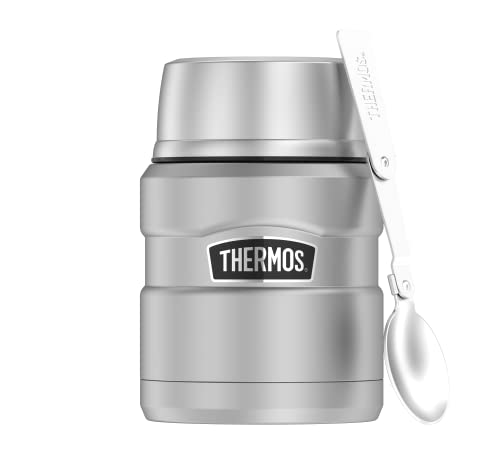 Thermos STAINLESS KING FOOD JAR 0,47l, steel, Thermosbehälter aus Edelstahl mit Löffel, 6h heiß / 24h kalt, absolut dicht für Suppe, Müsli, Eintopf, Thermobehälter für Essen, spülmaschinenfest