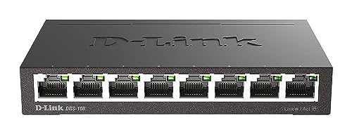 D-Link DGS-108 8-Port Layer2 Gigabit Switch (bis zu 2000 Mbit/s Datenübertragung pro Port, Non-Blocking-Architektur, lüfterlos, Metallgehäuse) schwarz