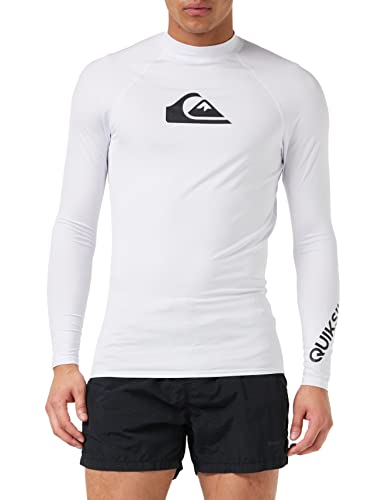 Quiksilver Herren All Time Ls Rashguard Surf Langen Ärmeln Rash-Guard-Shirt, Weiß, Large