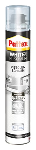 Pattex White Line Pistolenschaum, reinweißer PU Schaum zum Füllen, Dämmen, Ausschäumen und Isolieren, Montageschaum mit hoher Wärme- und Schalldämmung, 1x750ml Dose
