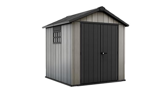 Keter Gerätehaus Oakland 757, Grau, 8,4m³, Außenmaße B/T/H: 230 x 223,8 x 242 cm, Duotech Struktur, wetterfest, Doppeltür, Oberlicht und Fenster, strapazierfähiger Schwerlastboden