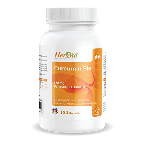 Bio Curcumin Kapseln mit Piperin - 180 Vegane kurkuma kapseln hochdosiert - 1300 mg pro Tagesdosis - curcuma kapseln Laborgeprüft - Curcuma Extrakt und ohne Zusätze in Deutschland hergestellt