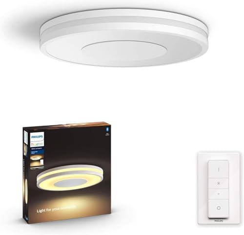 Philips Hue White Ambiance Being Deckenleuchte (2.500 lm) inkl. Dimmschalter, dimmbare Deckenlampe für das Hue Lichtsystem mit allen Weißtönen, smarte Lichtsteuerung über Sprache und App, weiß