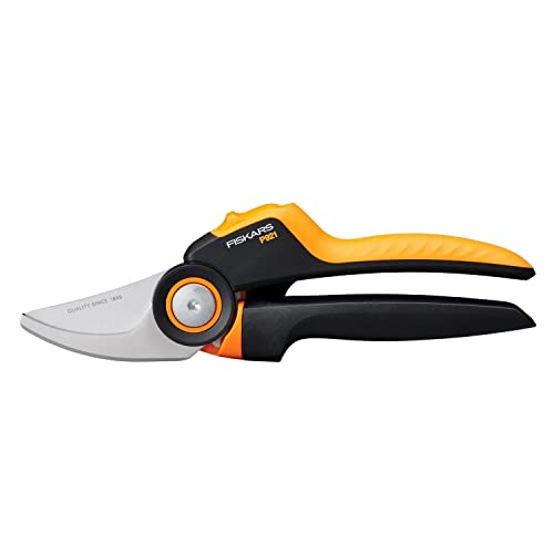 Fiskars Bypass-Gartenschere M, X-series PowerGear, P921, Mit Rollgriff, Für frische Äste und Zweige, Antihaftbeschichtet, Edelstahl-Klingen, Länge: 20,1 cm, Schwarz/Orange, 1057173