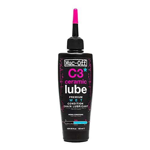 Muc-Off C3 Ceramic Wet Chain Lube Nass Kettenöl Fahrrad, 120 ml - Premium Schmierfett Kettenfett, Kettenspray Fahrrad, Mit UV-Tracer-Farbstoff - Für Nasse und Raue Wetterbedingungen