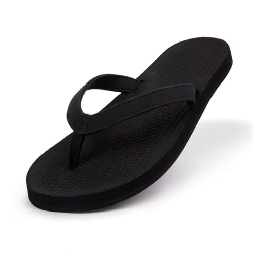 Indosole ESSNTLS Vegane Flip Flops [Wiederverwendte Reifensohle, Naturkautschuk Fußgewölbeunterstützung, ENVRO Riemen, wasserdicht], Schwarz (schwarz), 36/37 EU