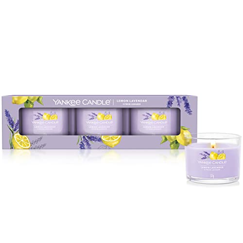 Yankee Candle Duftkerzen Geschenkset | Lemon Lavender Gefüllte Votivkerze | Sojamischung Wachsmischung | 3 Stück
