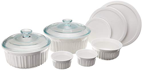 CorningWare 10-Piece Set French White Keramik-Backgeschirr, Glas, Französisches Weiß