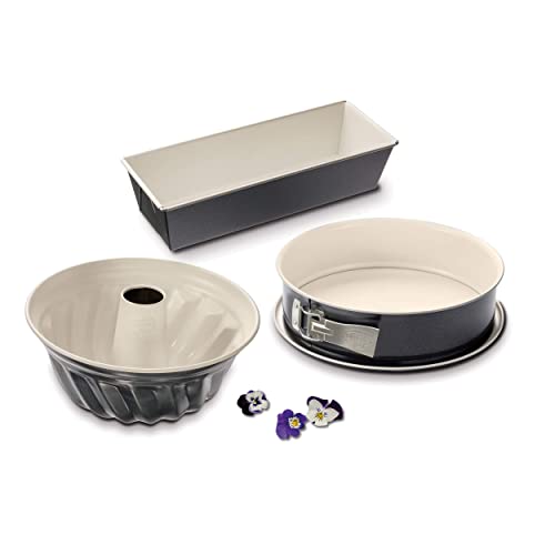 Dr. Oetker 3er Backformen-Set BACK-TREND: Springform, Gugelhupfform und Kastenform, Kuchenformen aus Stahl mit keramisch verstärkter Antihaft-Beschichtung (Farbe: creme/anthrazit), Menge: 3er Set