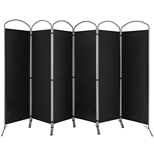 COSTWAY 331 x 188cm Raumteiler Trennwand, Paravent klappbar und abnehmbar, Sichtschutz 6 teilig, Room Divider Innen, aus Stoff, für mehr Privatsphäre und Flexibilität (Schwarz)